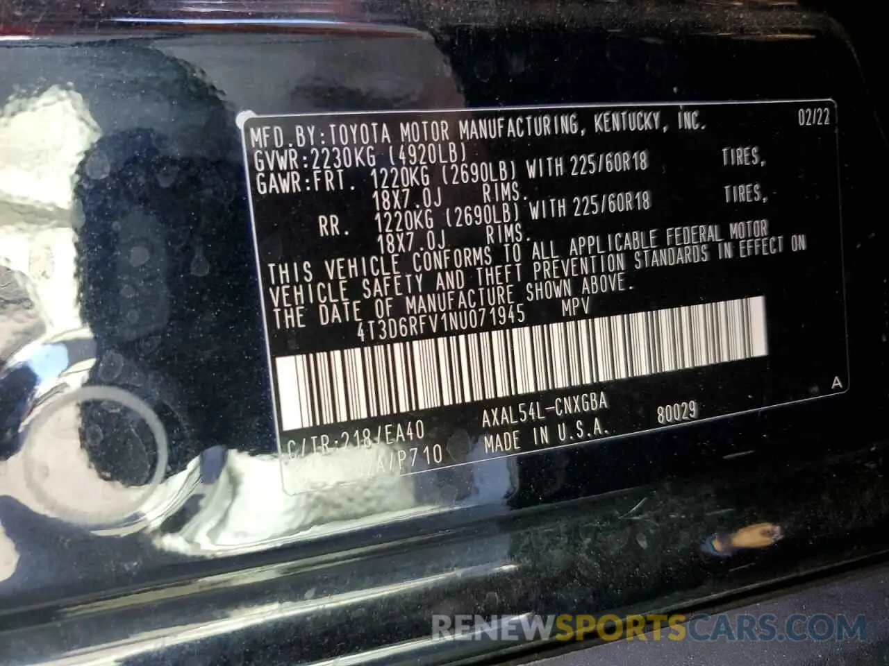 13 Photograph of a damaged car 4T3D6RFV1NU071945 TOYOTA RAV4 2022