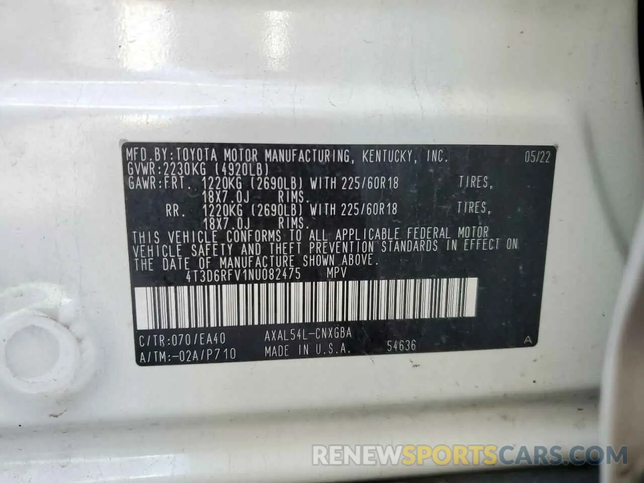 13 Photograph of a damaged car 4T3D6RFV1NU082475 TOYOTA RAV4 2022