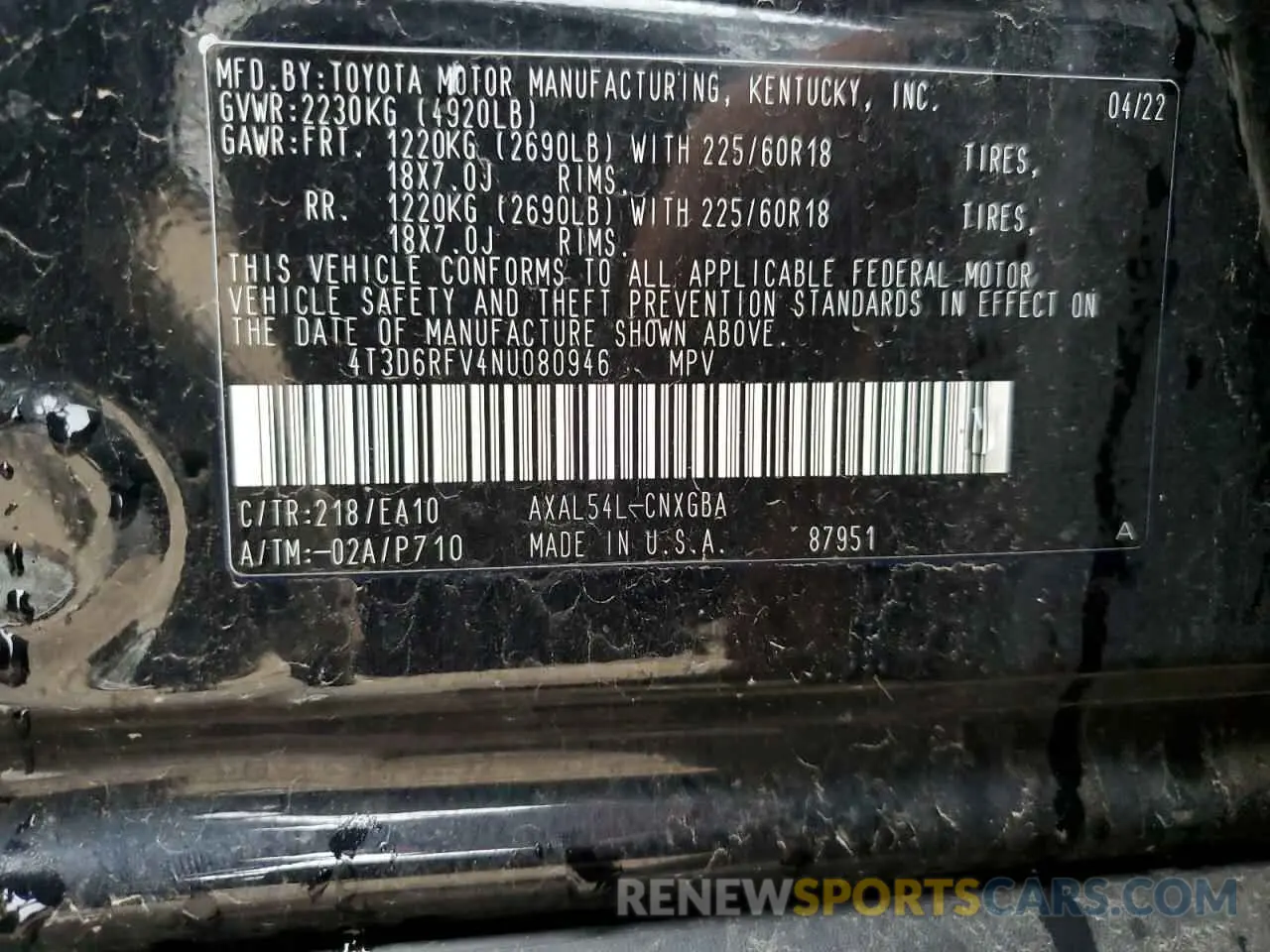 12 Photograph of a damaged car 4T3D6RFV4NU080946 TOYOTA RAV4 2022