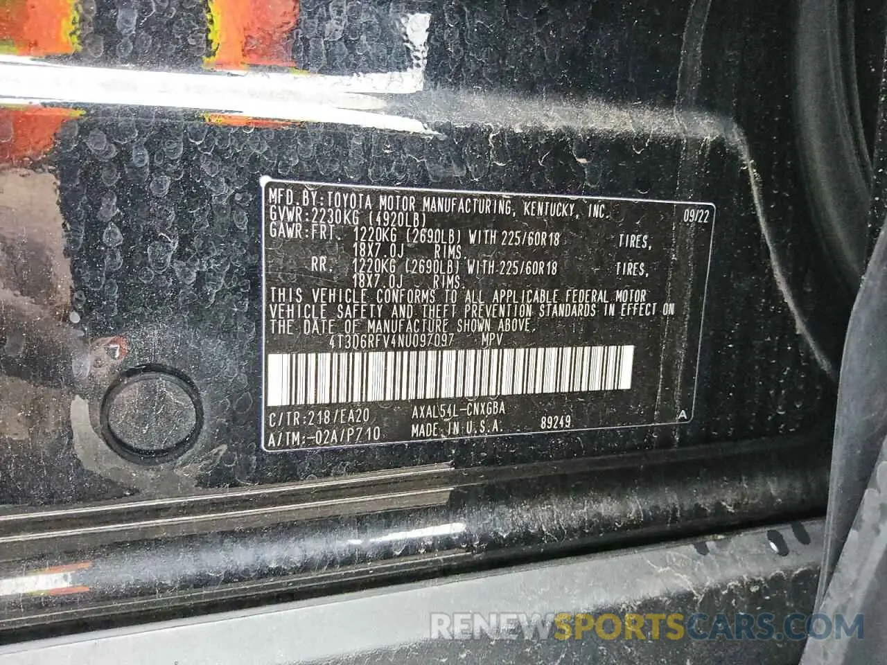 14 Photograph of a damaged car 4T3D6RFV4NU097097 TOYOTA RAV4 2022
