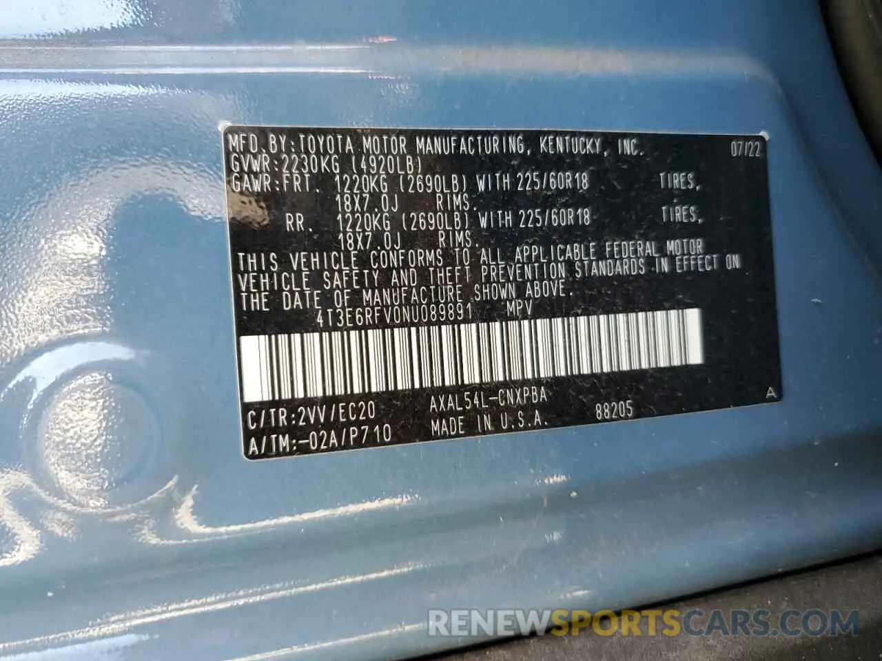 14 Photograph of a damaged car 4T3E6RFV0NU089891 TOYOTA RAV4 2022