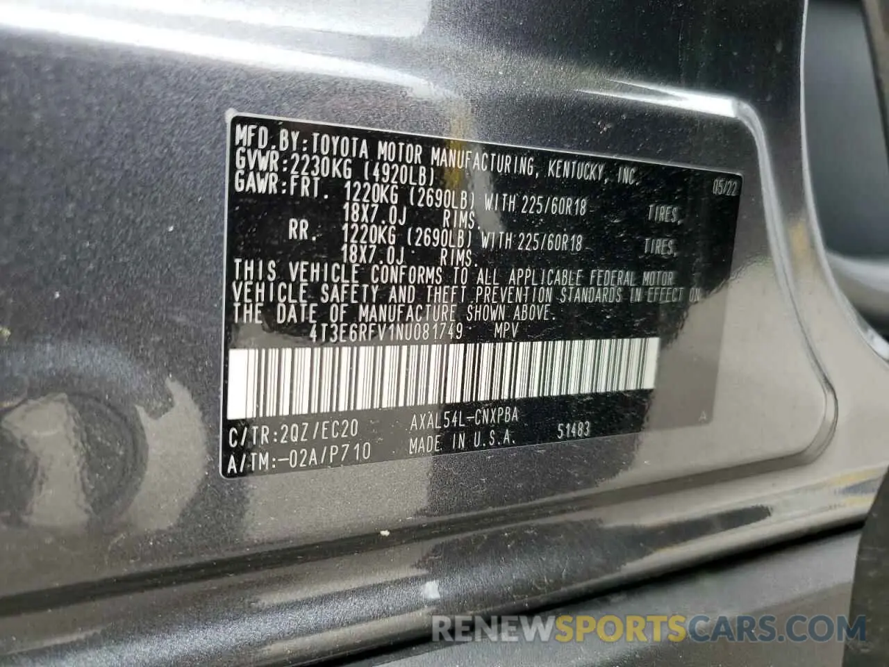 13 Photograph of a damaged car 4T3E6RFV1NU081749 TOYOTA RAV4 2022