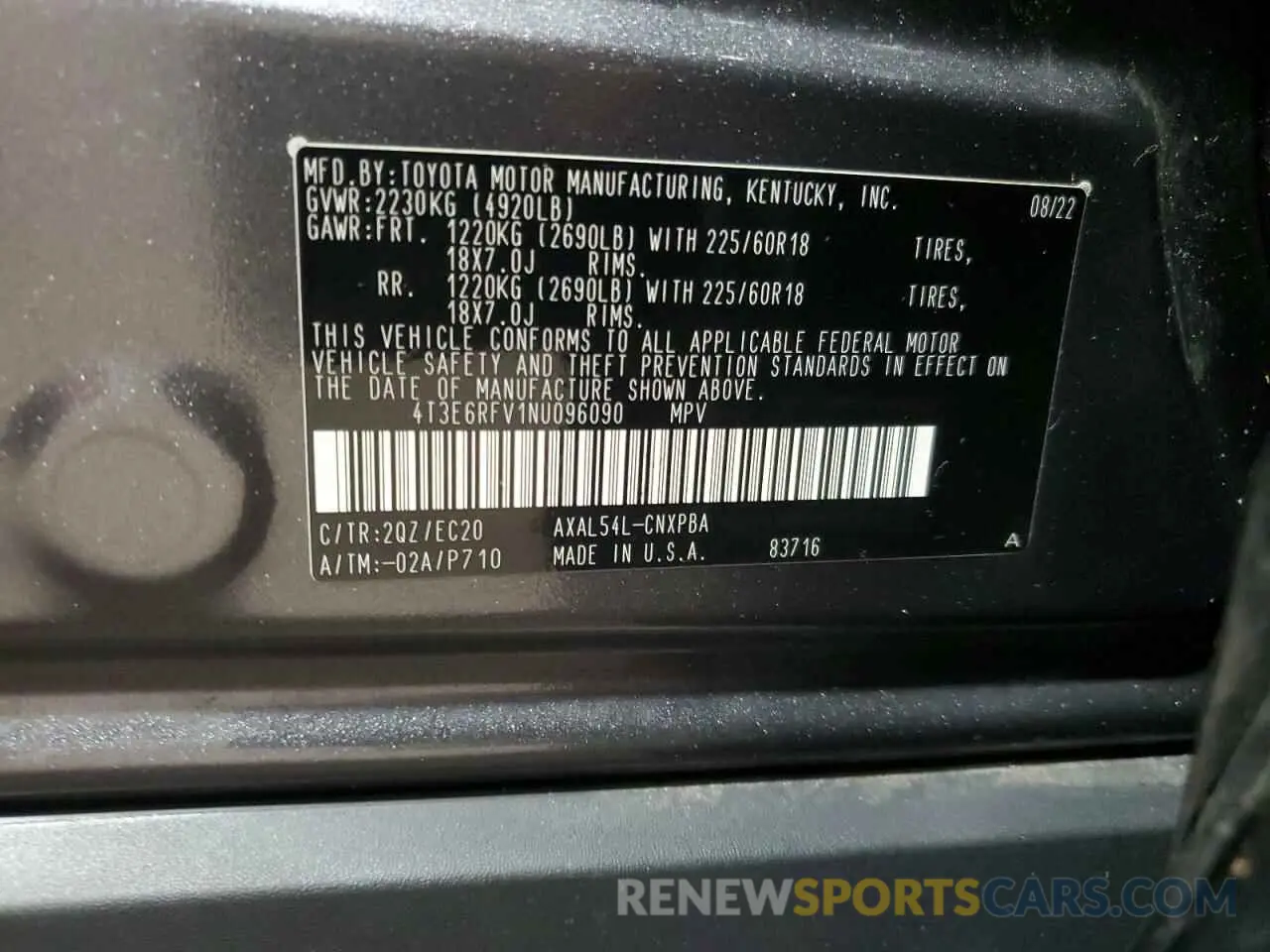 12 Photograph of a damaged car 4T3E6RFV1NU096090 TOYOTA RAV4 2022