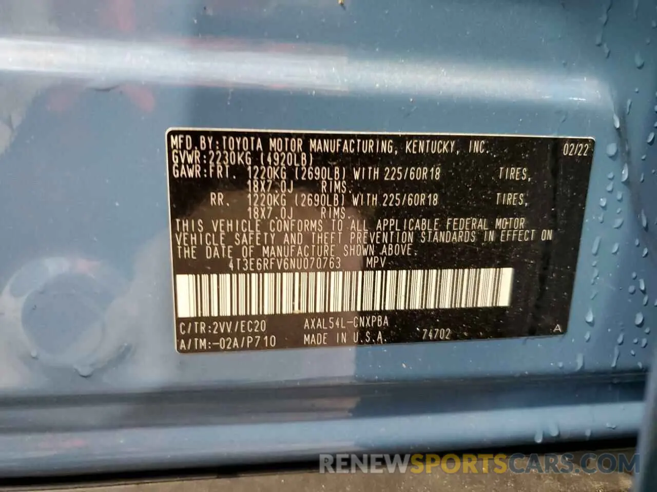 13 Photograph of a damaged car 4T3E6RFV6NU070763 TOYOTA RAV4 2022