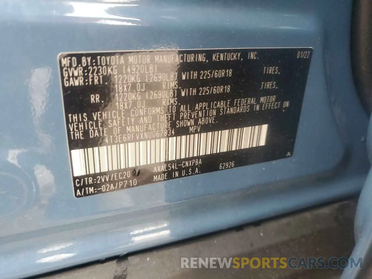13 Photograph of a damaged car 4T3E6RFVXNU067834 TOYOTA RAV4 2022