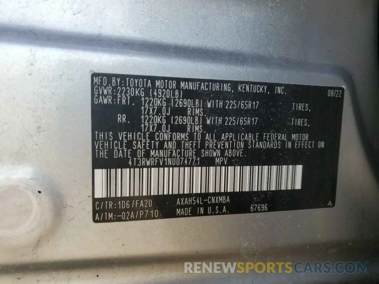 13 Photograph of a damaged car 4T3RWRFV1NU074771 TOYOTA RAV4 2022