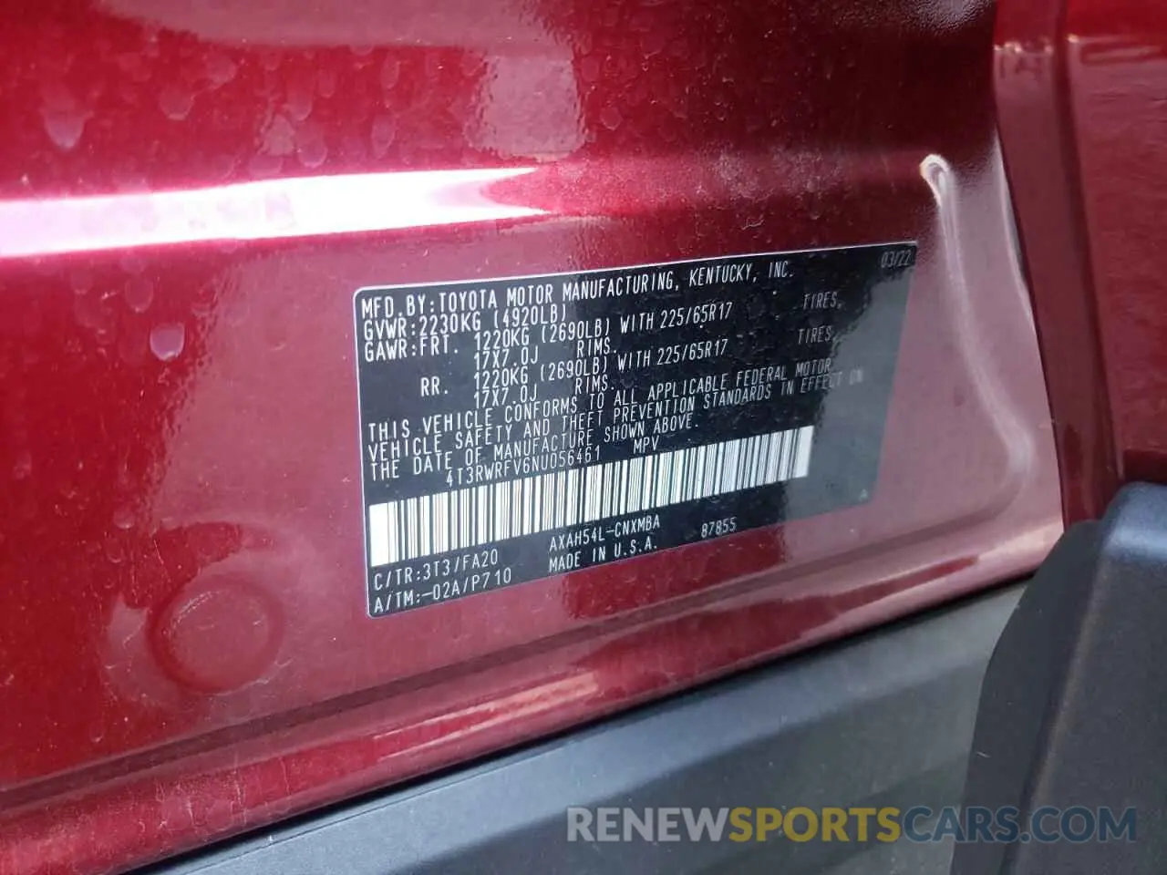 13 Photograph of a damaged car 4T3RWRFV6NU056461 TOYOTA RAV4 2022