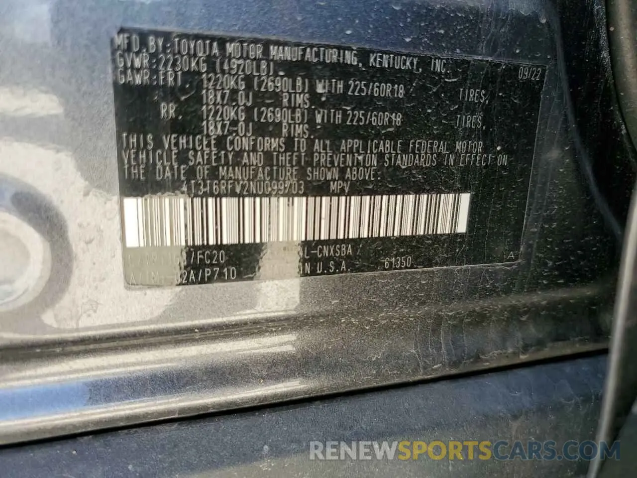 13 Photograph of a damaged car 4T3T6RFV2NU099703 TOYOTA RAV4 2022
