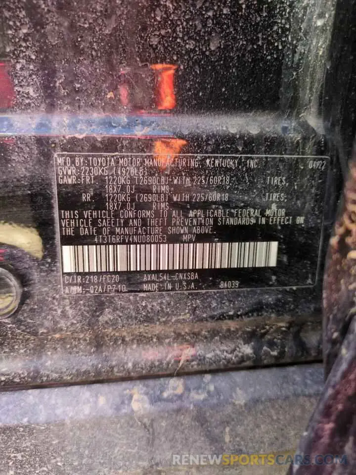 13 Photograph of a damaged car 4T3T6RFV4NU080053 TOYOTA RAV4 2022