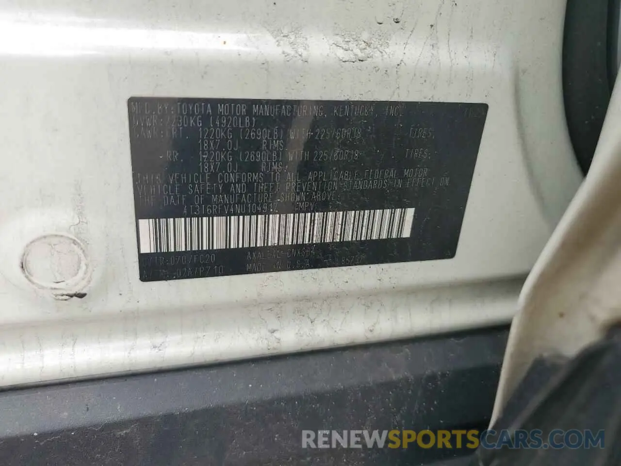 16 Photograph of a damaged car 4T3T6RFV4NU104917 TOYOTA RAV4 2022