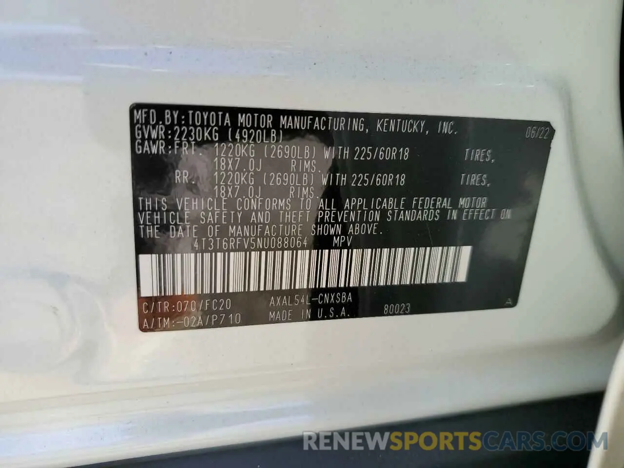13 Photograph of a damaged car 4T3T6RFV5NU088064 TOYOTA RAV4 2022