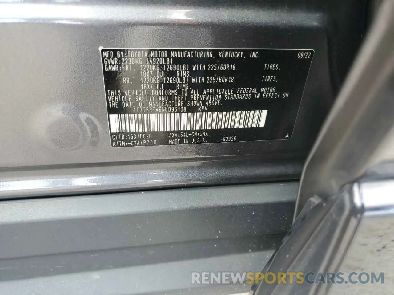 13 Photograph of a damaged car 4T3T6RFV6NU096108 TOYOTA RAV4 2022