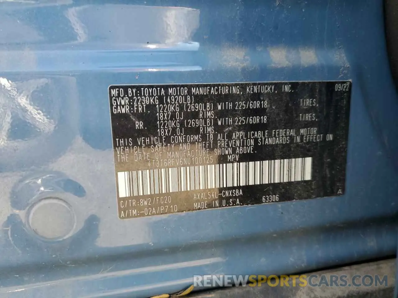 12 Photograph of a damaged car 4T3T6RFV6NU100125 TOYOTA RAV4 2022