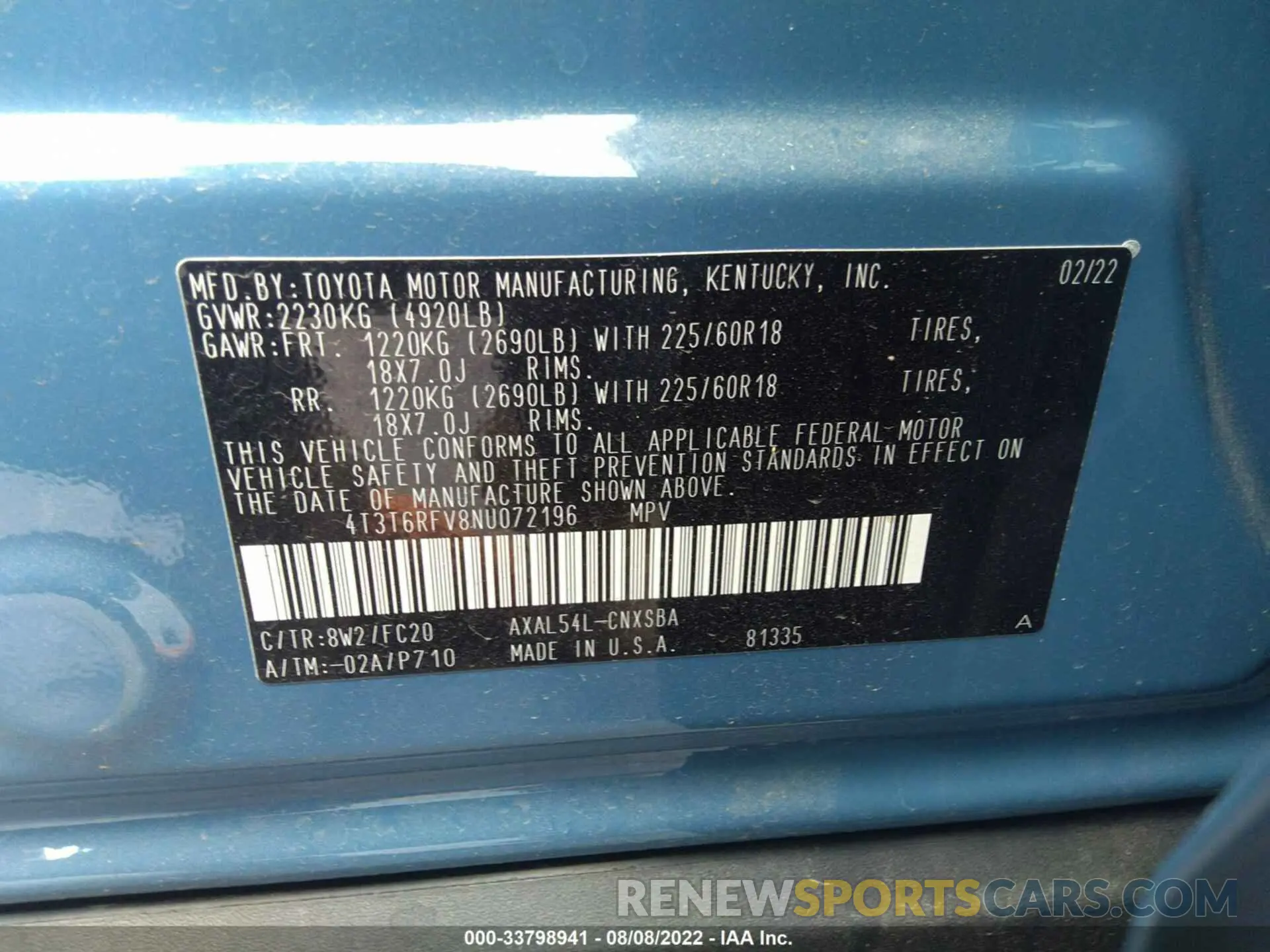 9 Photograph of a damaged car 4T3T6RFV8NU072196 TOYOTA RAV4 2022