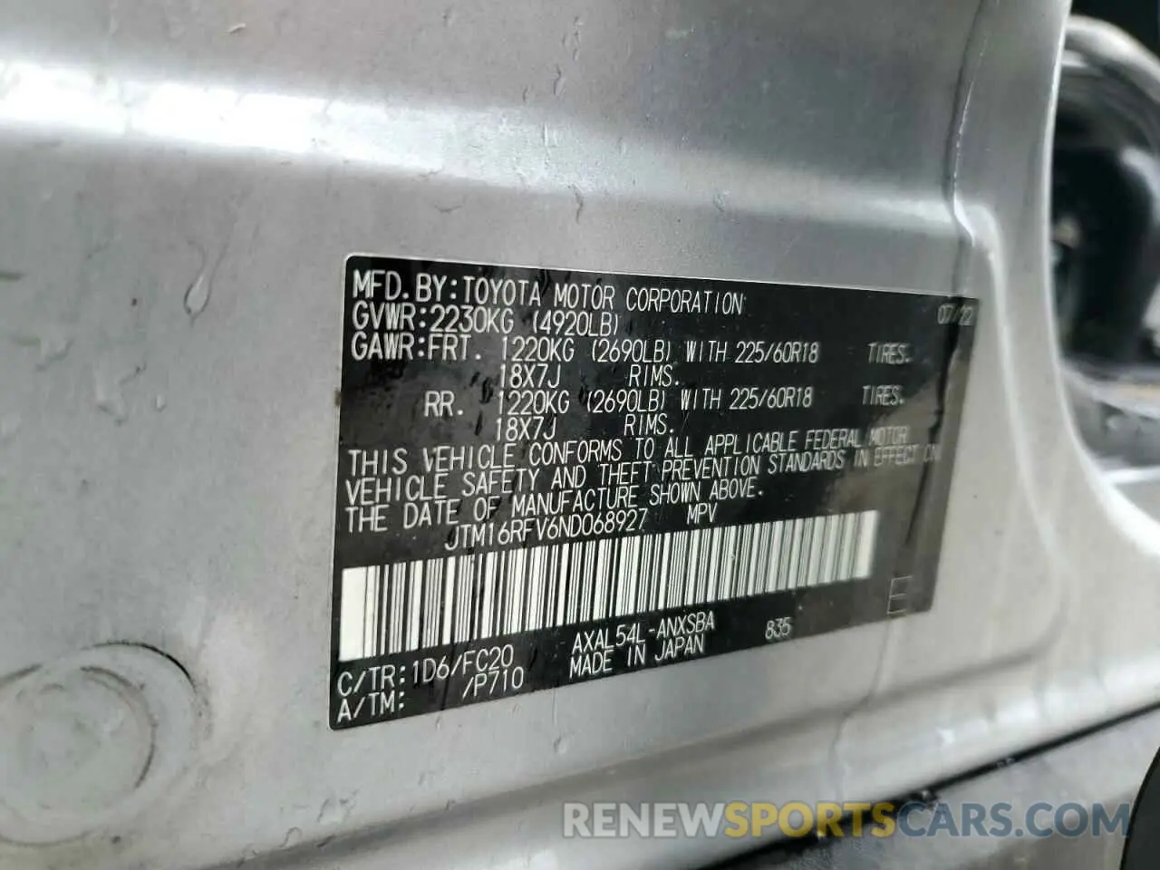 12 Photograph of a damaged car JTM16RFV6ND068927 TOYOTA RAV4 2022