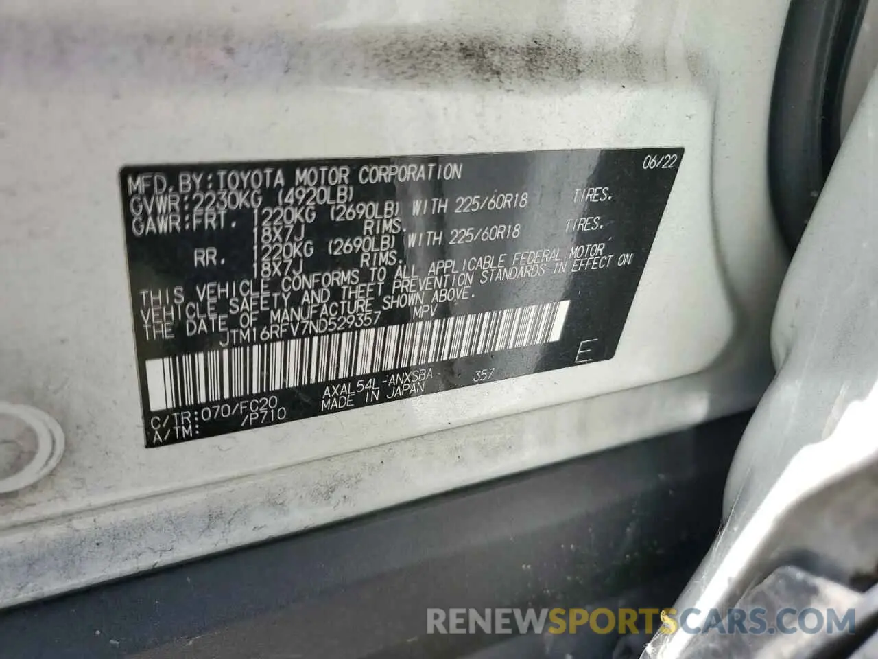 13 Photograph of a damaged car JTM16RFV7ND529357 TOYOTA RAV4 2022