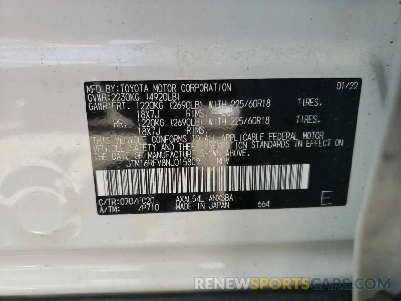 10 Photograph of a damaged car JTM16RFV8NJ015809 TOYOTA RAV4 2022