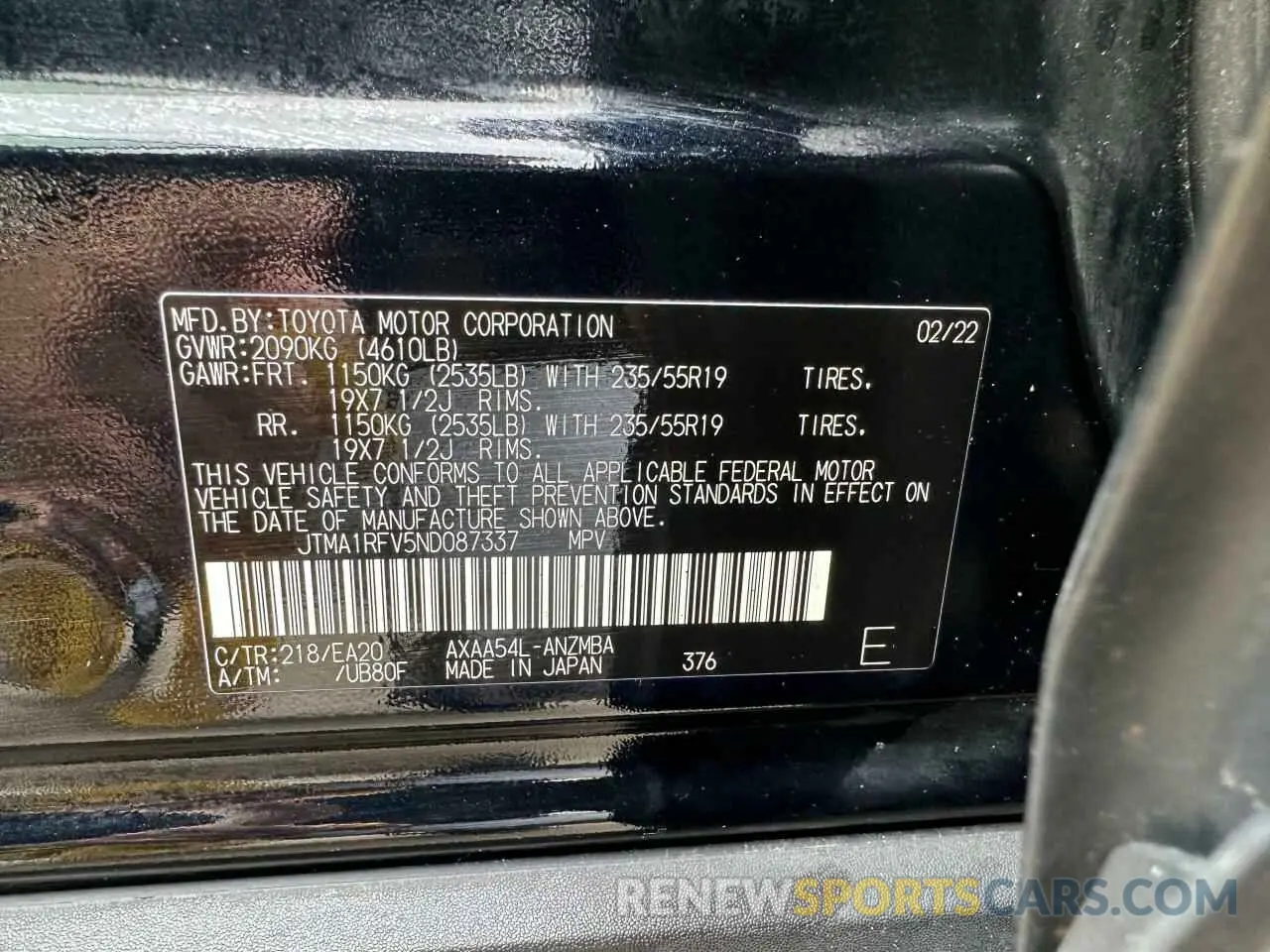 10 Photograph of a damaged car JTMA1RFV5ND087334 TOYOTA RAV4 2022