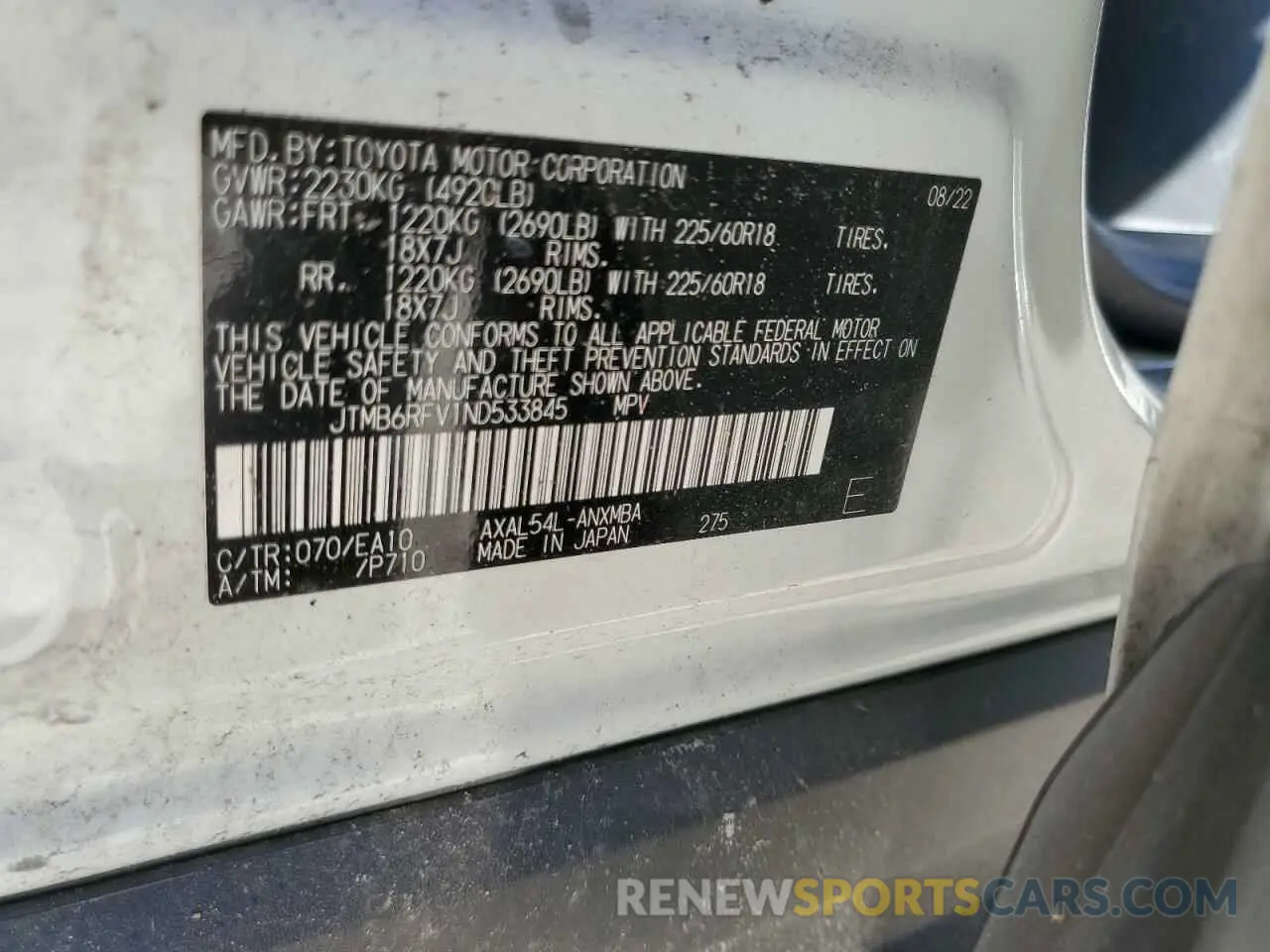 13 Photograph of a damaged car JTMB6RFV1ND533845 TOYOTA RAV4 2022