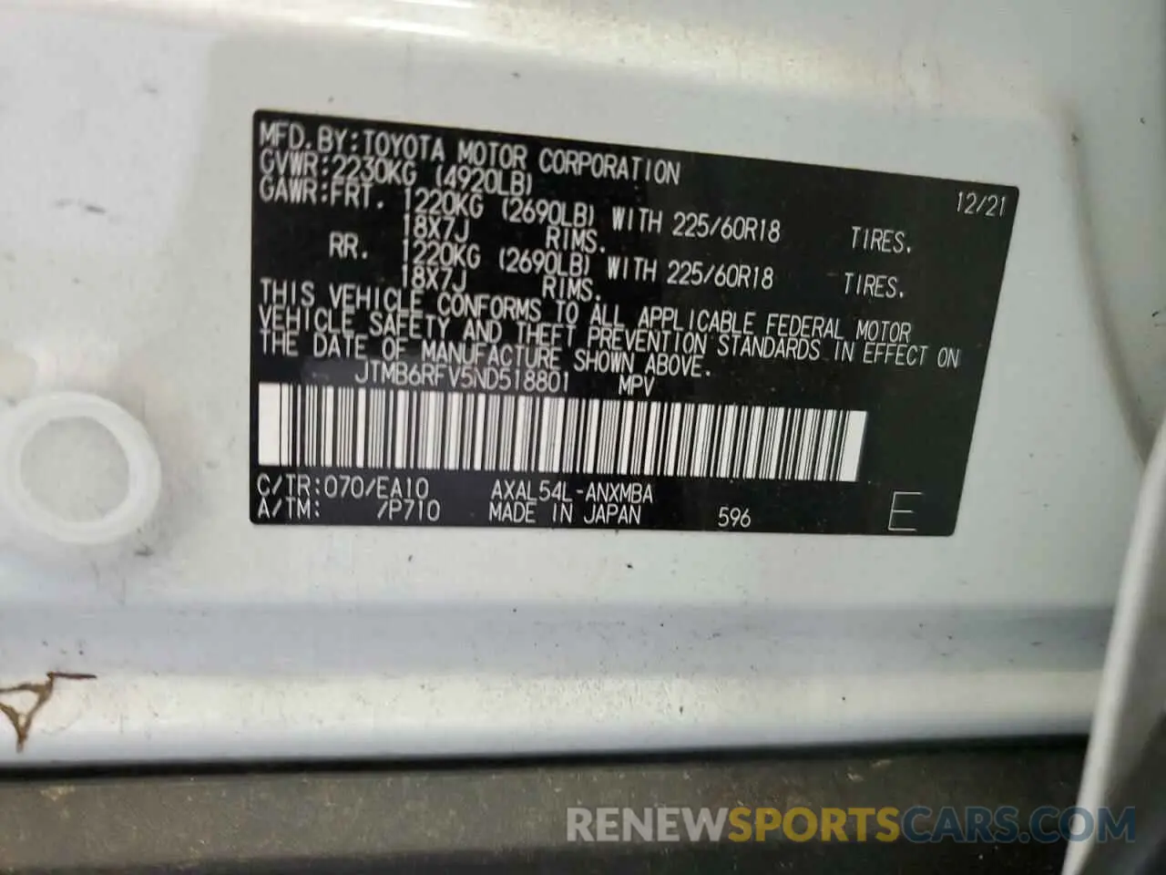 13 Photograph of a damaged car JTMB6RFV5ND518801 TOYOTA RAV4 2022