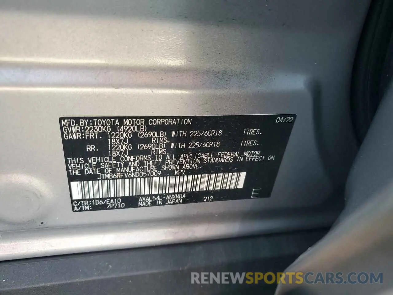 13 Photograph of a damaged car JTMB6RFV6ND057009 TOYOTA RAV4 2022