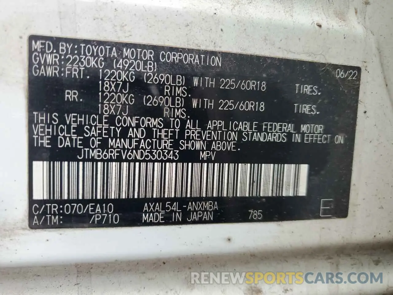 13 Photograph of a damaged car JTMB6RFV6ND530343 TOYOTA RAV4 2022