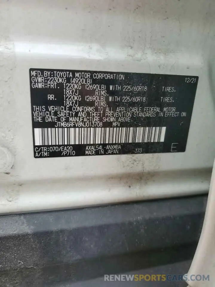 12 Photograph of a damaged car JTMB6RFV8NJ013708 TOYOTA RAV4 2022