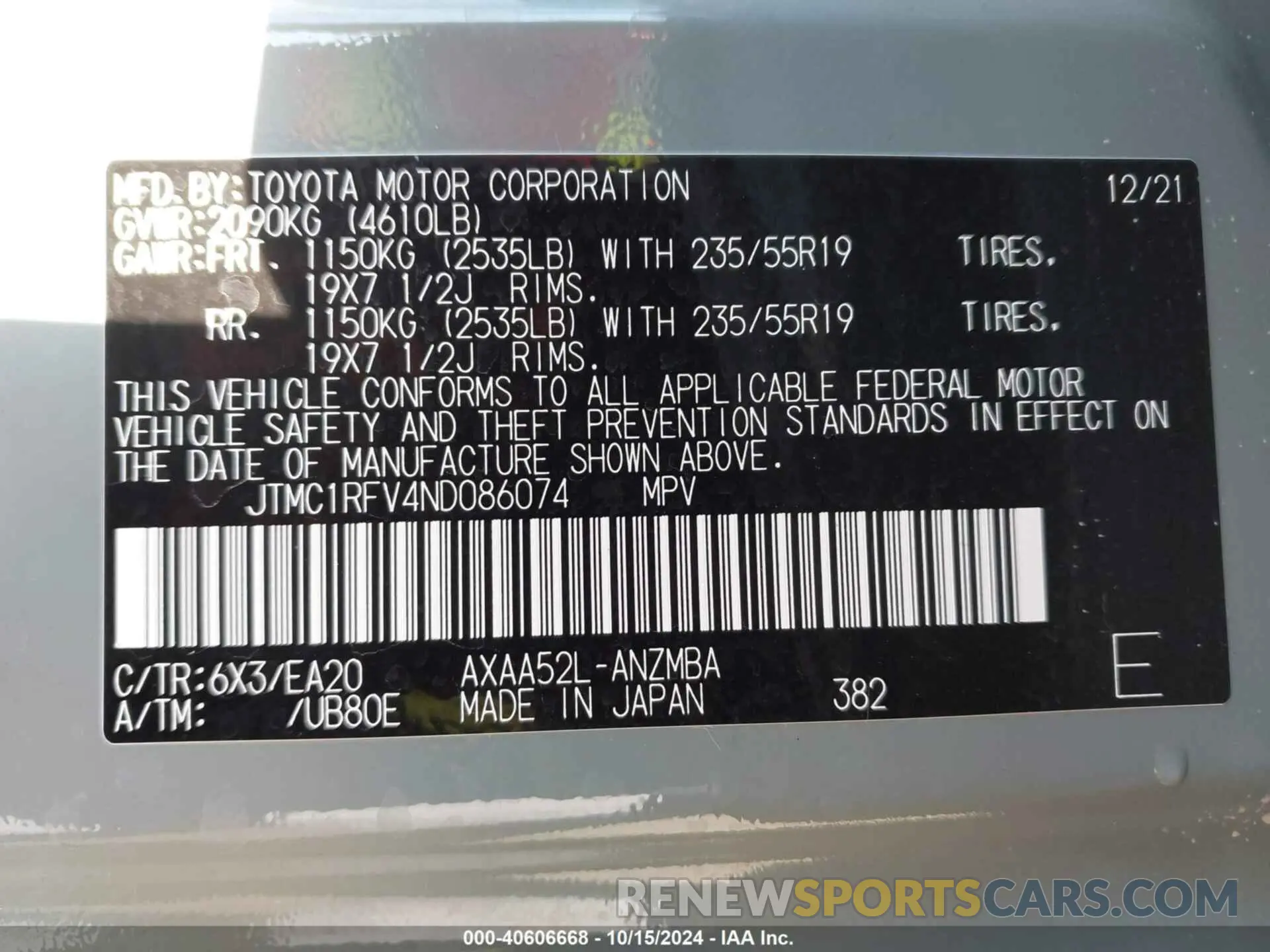 9 Photograph of a damaged car JTMC1RFV4ND086074 TOYOTA RAV4 2022
