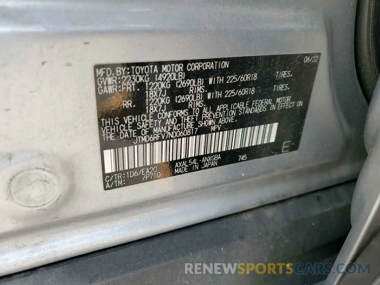 13 Photograph of a damaged car JTMD6RFV7ND060817 TOYOTA RAV4 2022