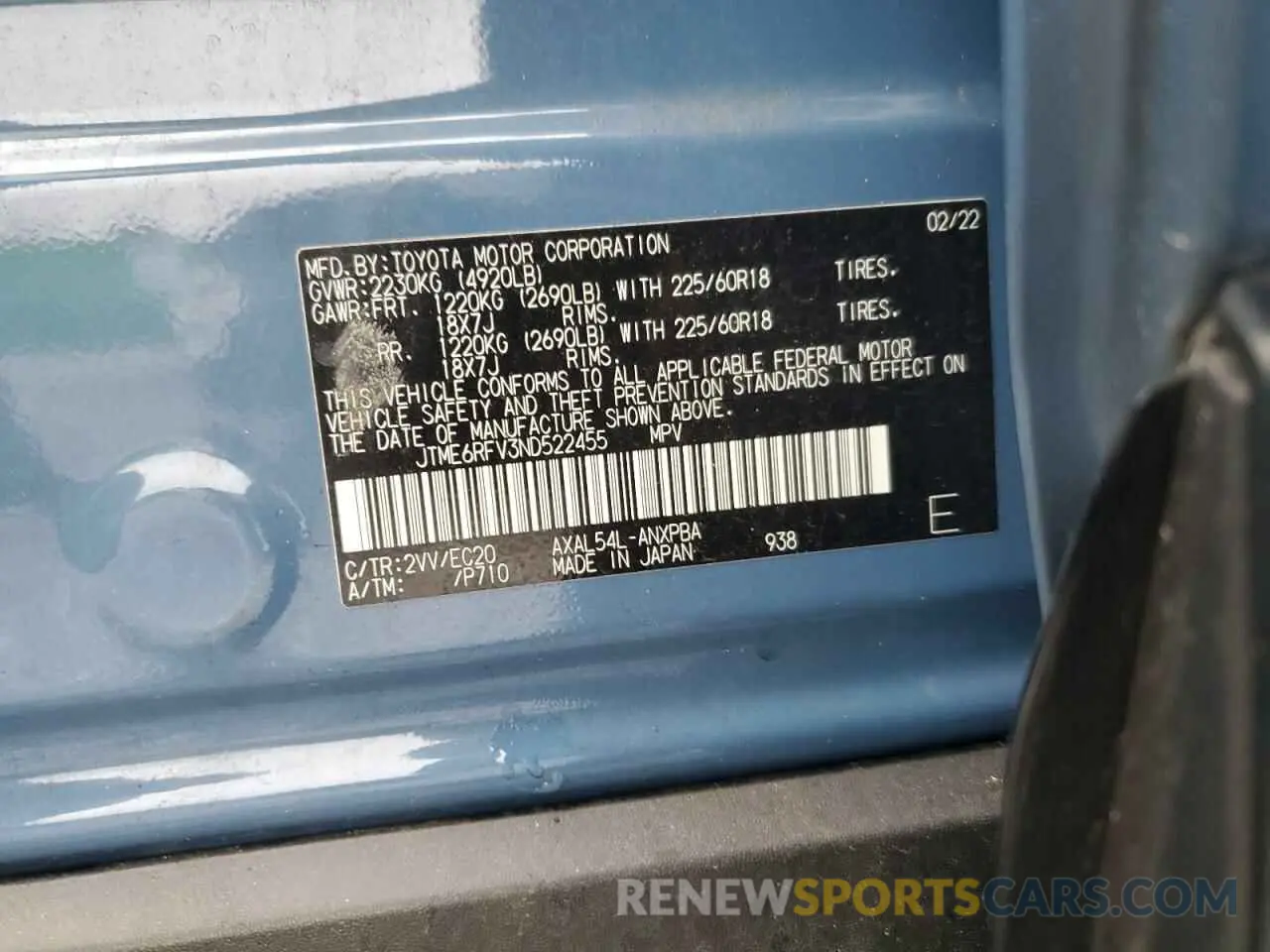 13 Photograph of a damaged car JTME6RFV3ND522455 TOYOTA RAV4 2022