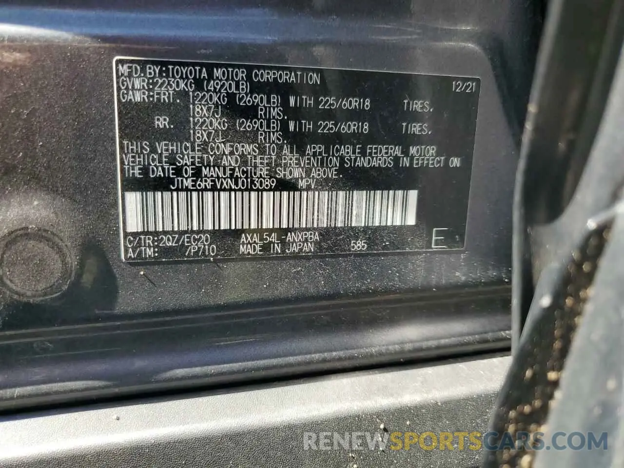 12 Photograph of a damaged car JTME6RFVXNJ013089 TOYOTA RAV4 2022