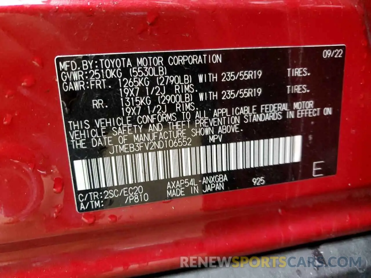 14 Photograph of a damaged car JTMEB3FV2ND106552 TOYOTA RAV4 2022