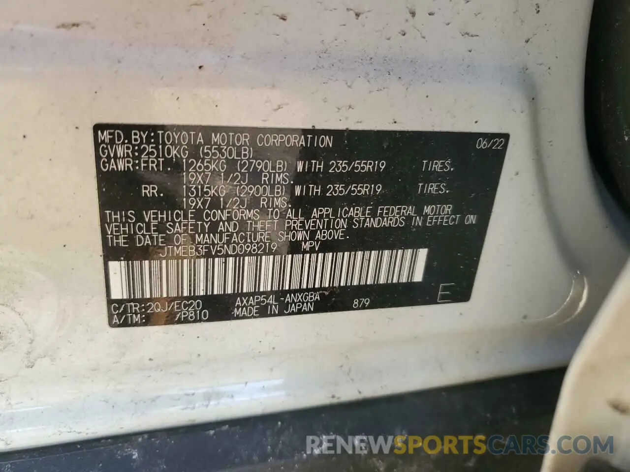 13 Photograph of a damaged car JTMEB3FV5ND098219 TOYOTA RAV4 2022