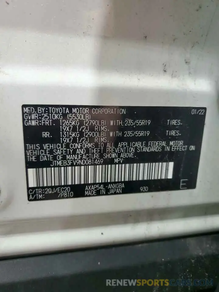 13 Photograph of a damaged car JTMEB3FV9ND081469 TOYOTA RAV4 2022