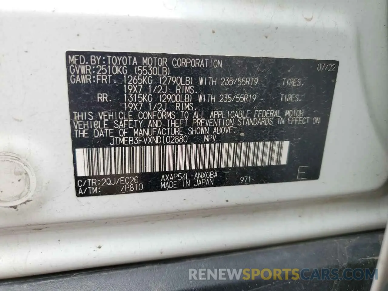 13 Photograph of a damaged car JTMEB3FVXND102880 TOYOTA RAV4 2022