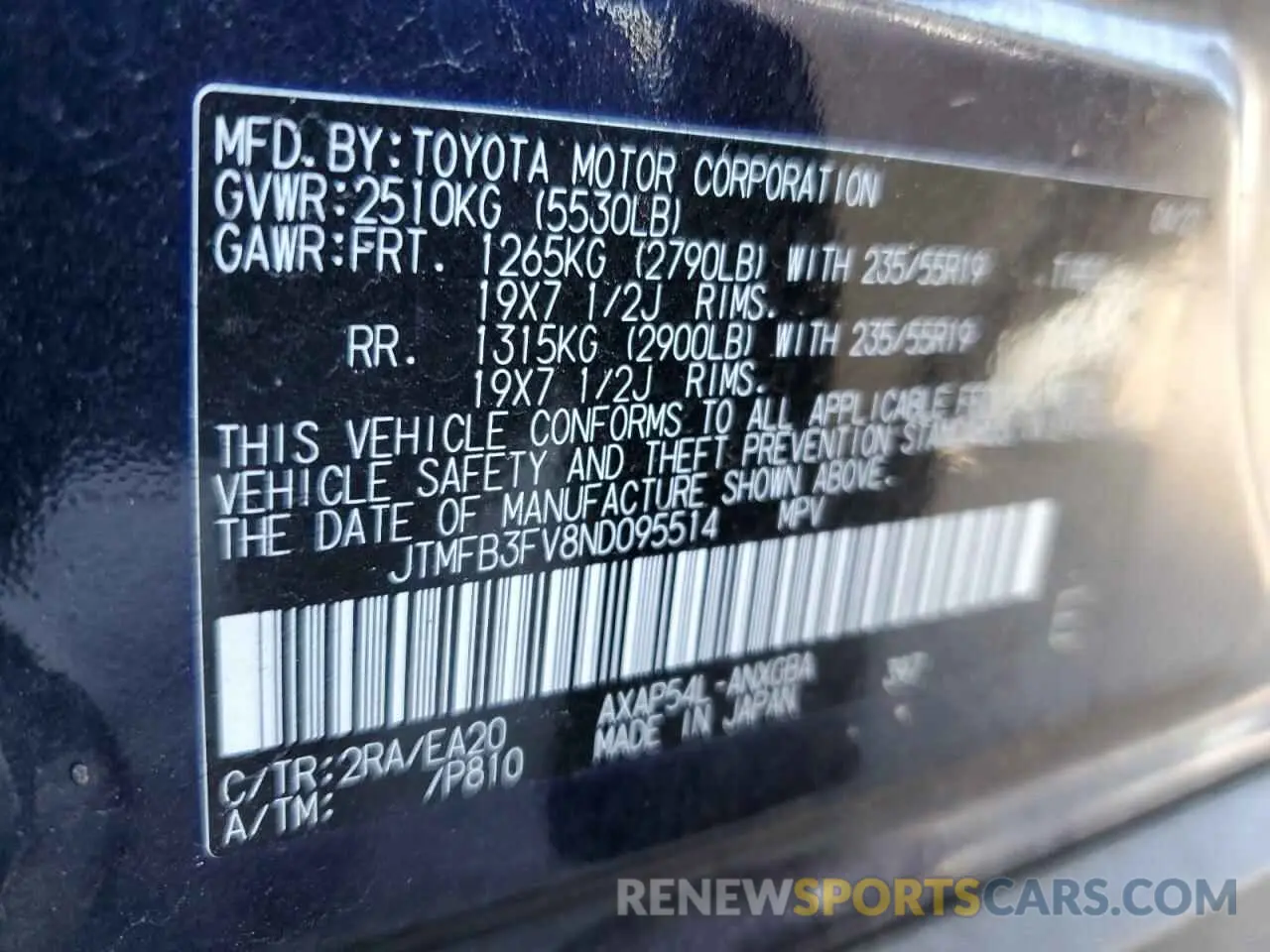 13 Photograph of a damaged car JTMFB3FV8ND095514 TOYOTA RAV4 2022