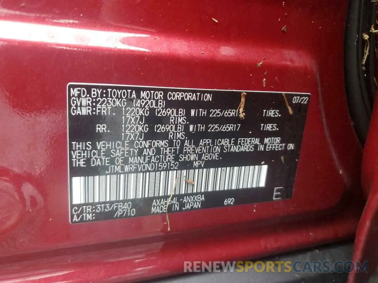 14 Photograph of a damaged car JTMLWRFV0ND159152 TOYOTA RAV4 2022