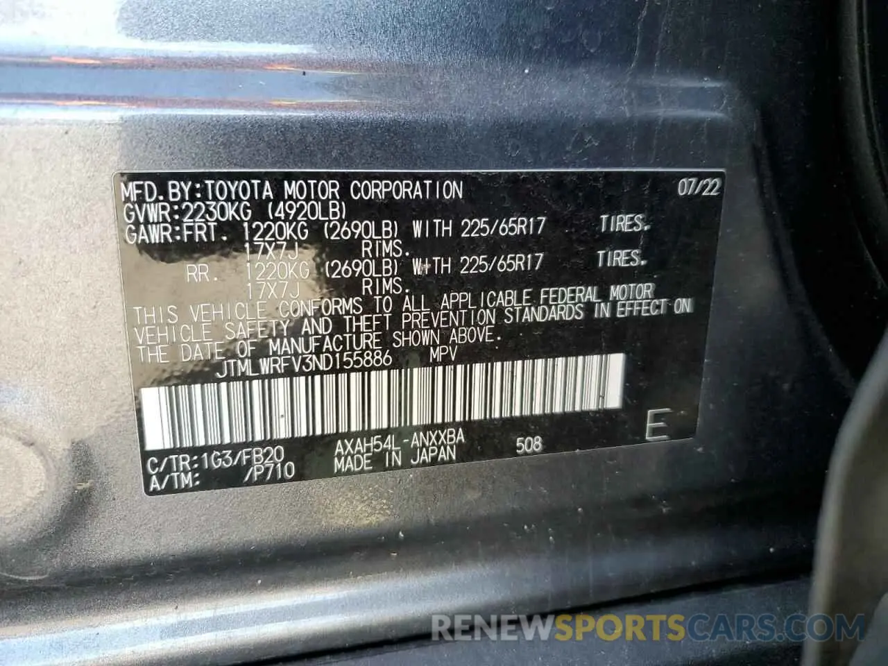 12 Photograph of a damaged car JTMLWRFV3ND155886 TOYOTA RAV4 2022