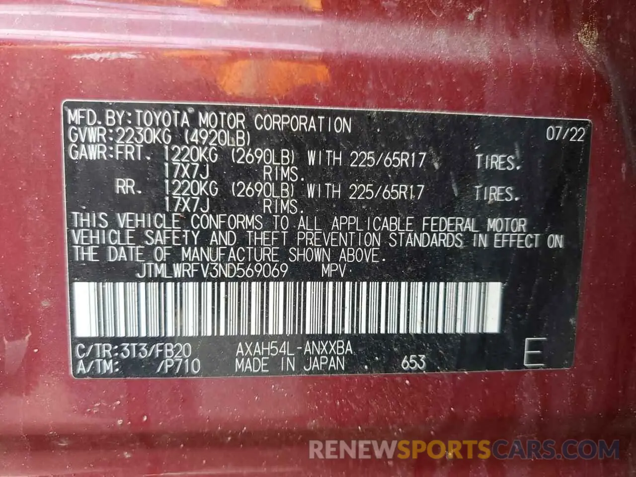 13 Photograph of a damaged car JTMLWRFV3ND569069 TOYOTA RAV4 2022