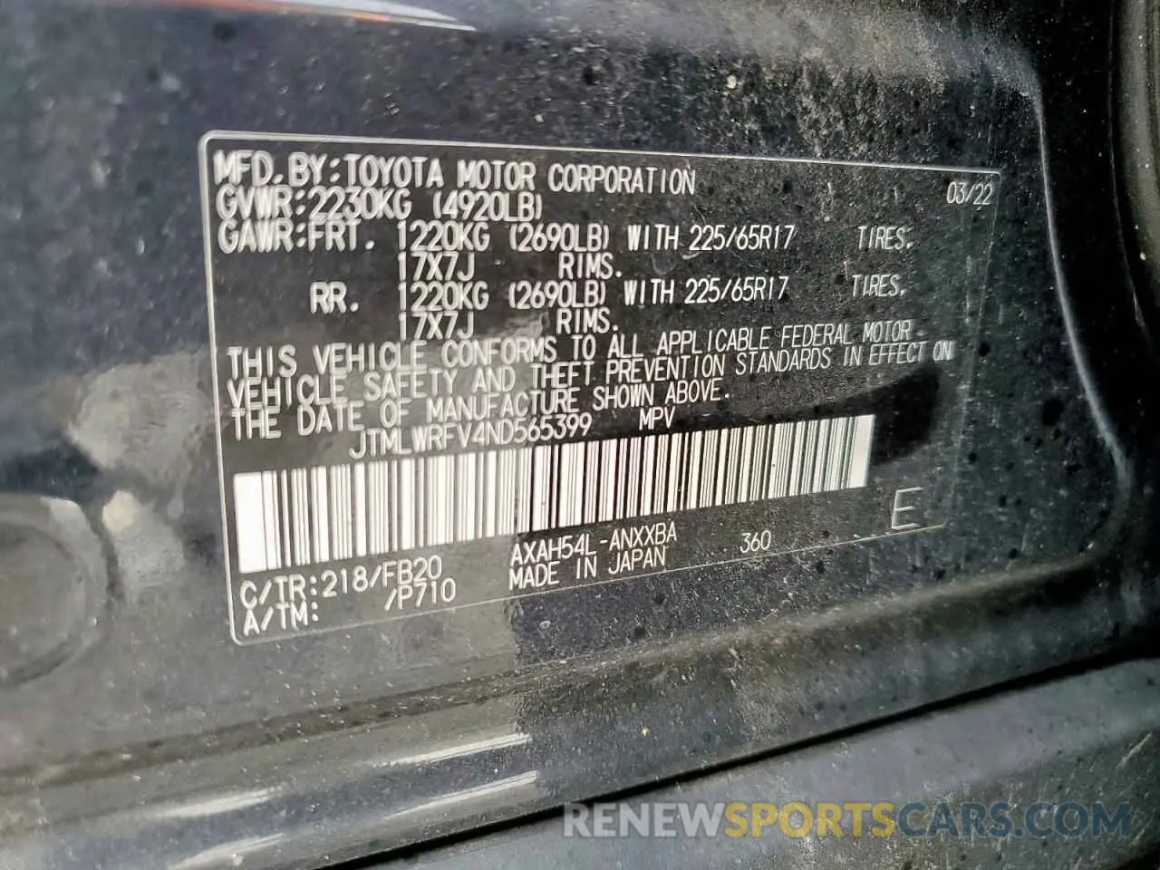 13 Photograph of a damaged car JTMLWRFV4ND565399 TOYOTA RAV4 2022