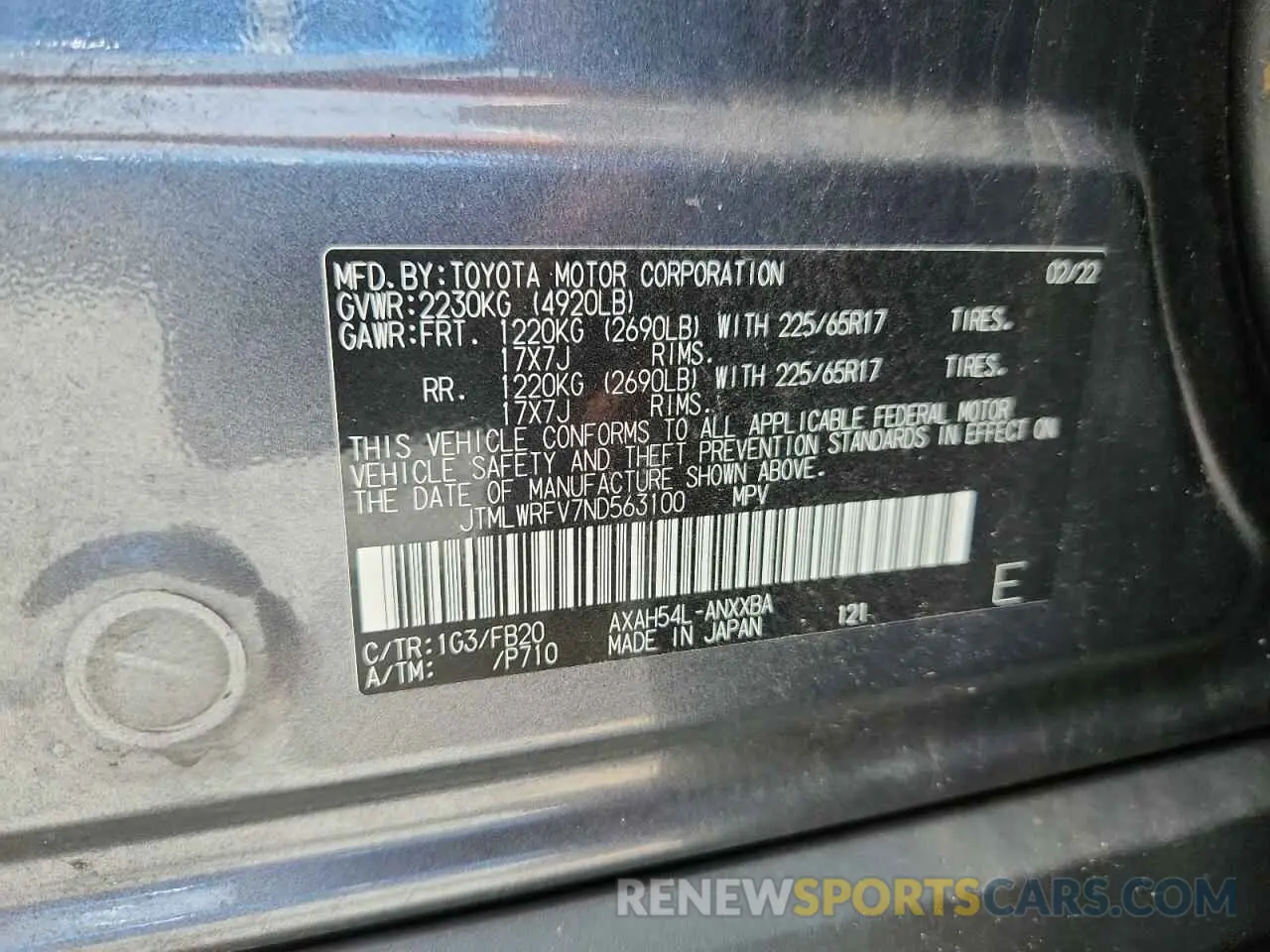 13 Photograph of a damaged car JTMLWRFV7ND563100 TOYOTA RAV4 2022