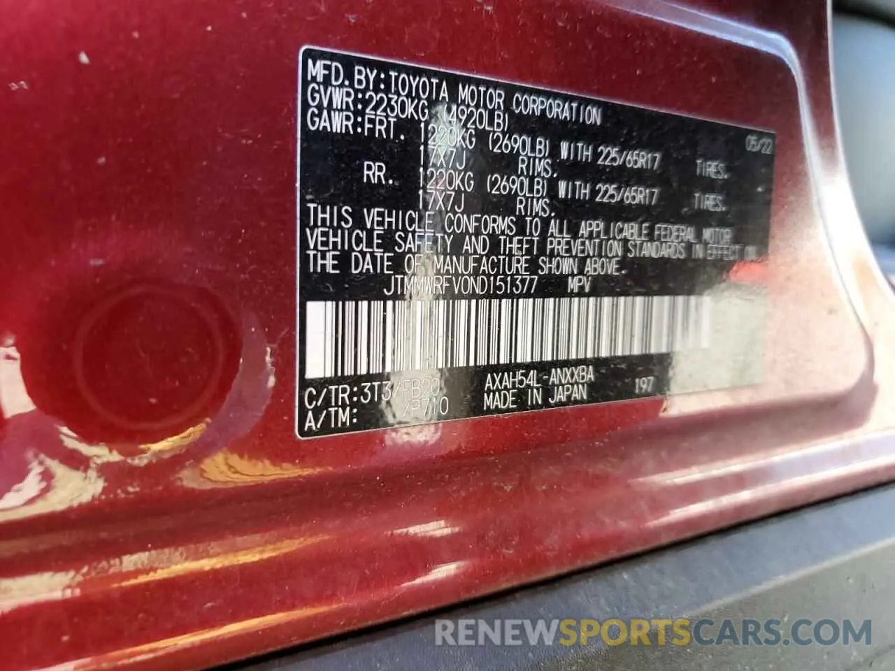 13 Photograph of a damaged car JTMMWRFV0ND151377 TOYOTA RAV4 2022