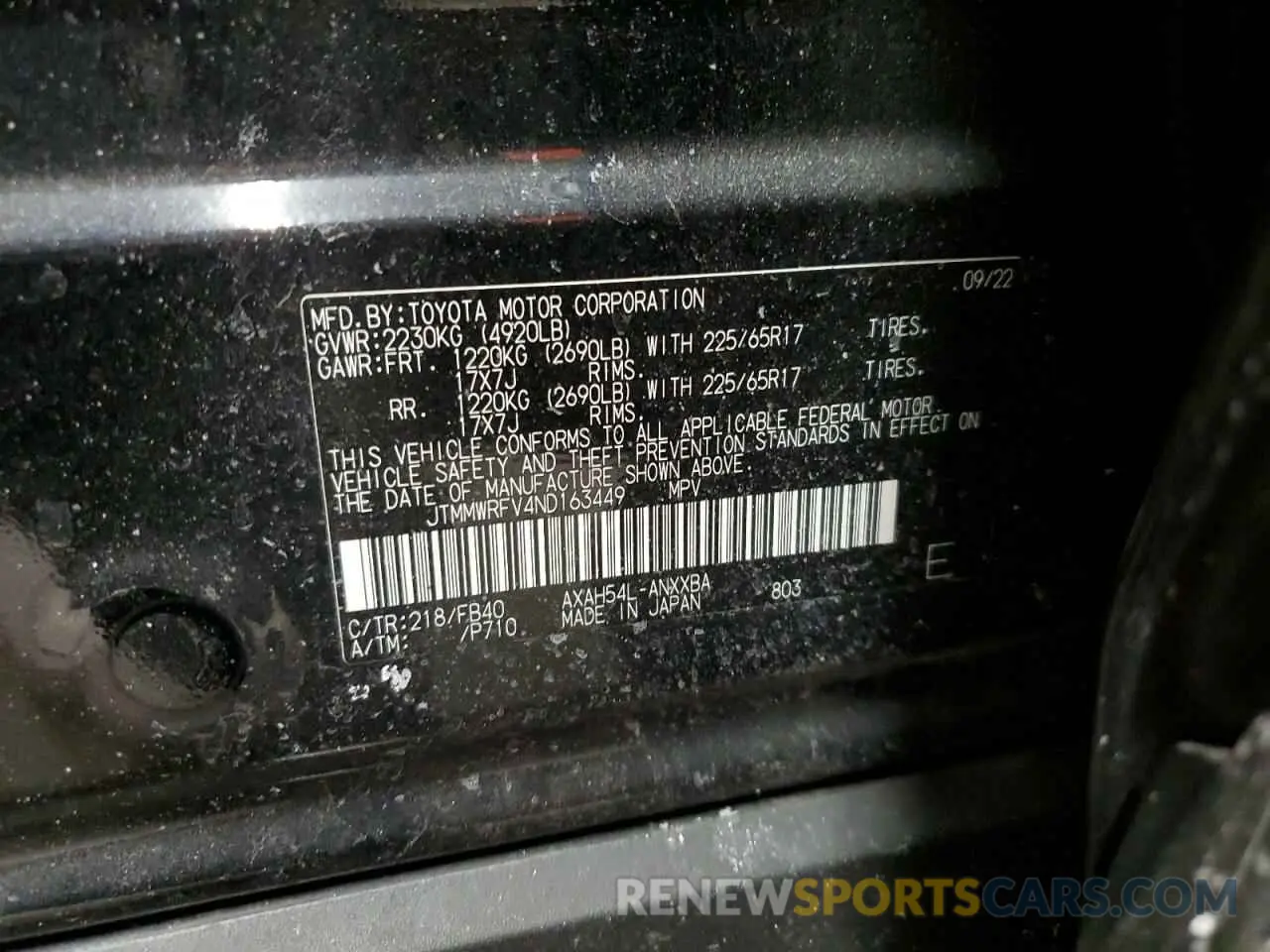 16 Photograph of a damaged car JTMMWRFV4ND163449 TOYOTA RAV4 2022