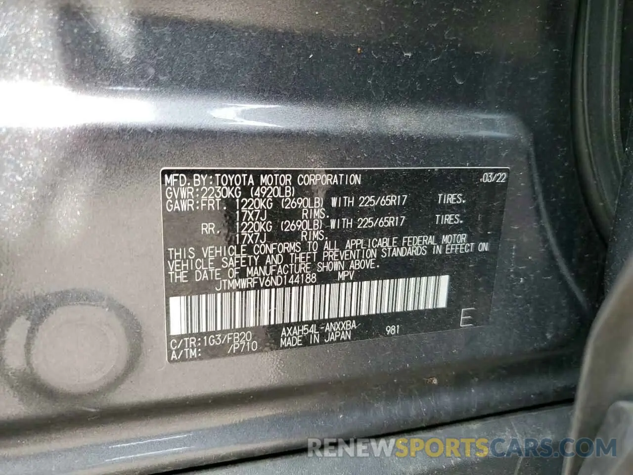 13 Photograph of a damaged car JTMMWRFV6ND144188 TOYOTA RAV4 2022