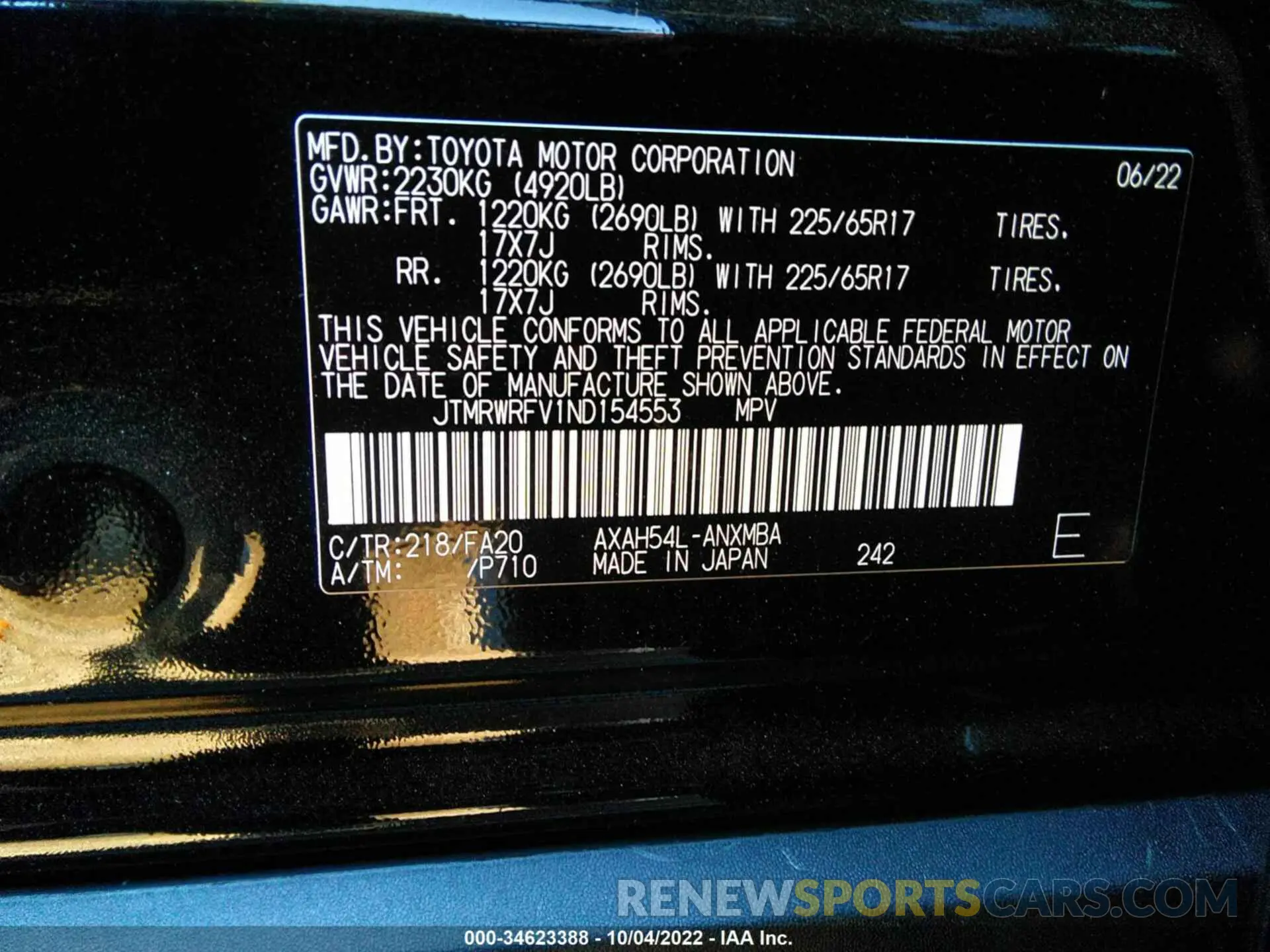 9 Photograph of a damaged car JTMRWRFV1ND154553 TOYOTA RAV4 2022