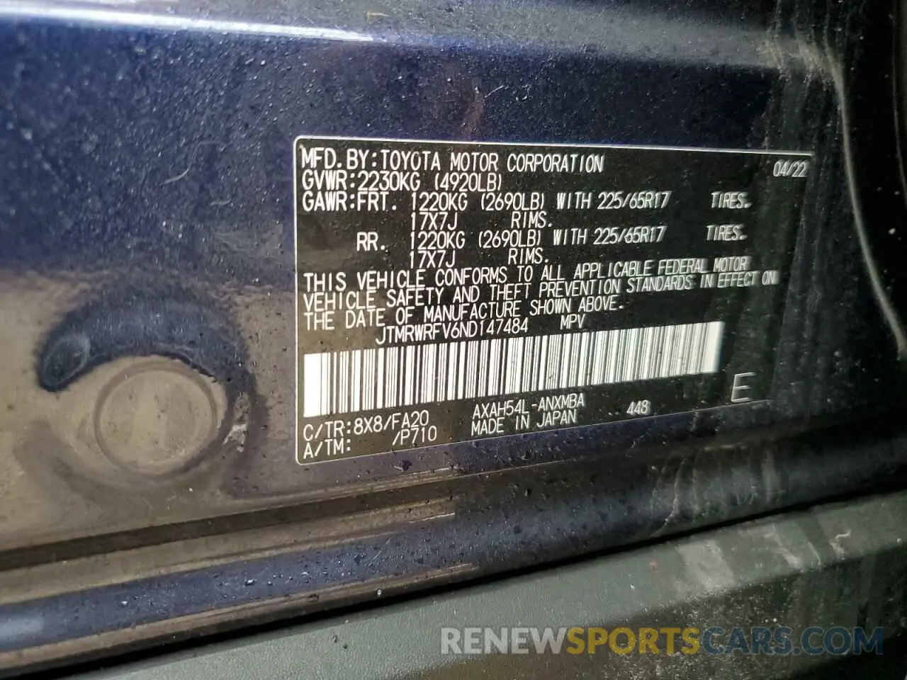 12 Photograph of a damaged car JTMRWRFV6ND147484 TOYOTA RAV4 2022