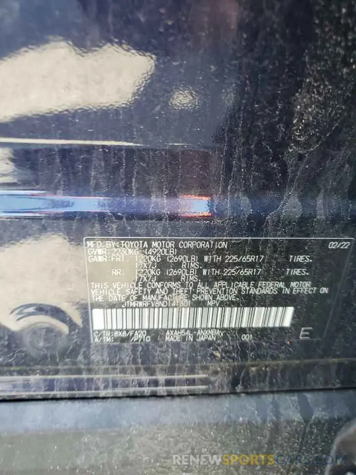 13 Photograph of a damaged car JTMRWRFV8ND141301 TOYOTA RAV4 2022