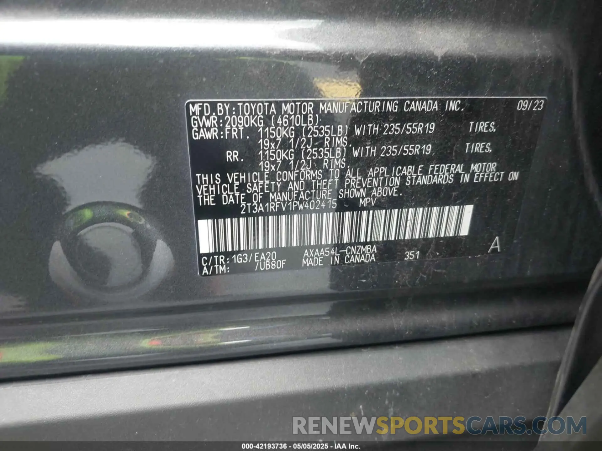 9 Photograph of a damaged car 2T3A1RFV1PW402415 TOYOTA RAV4 2023