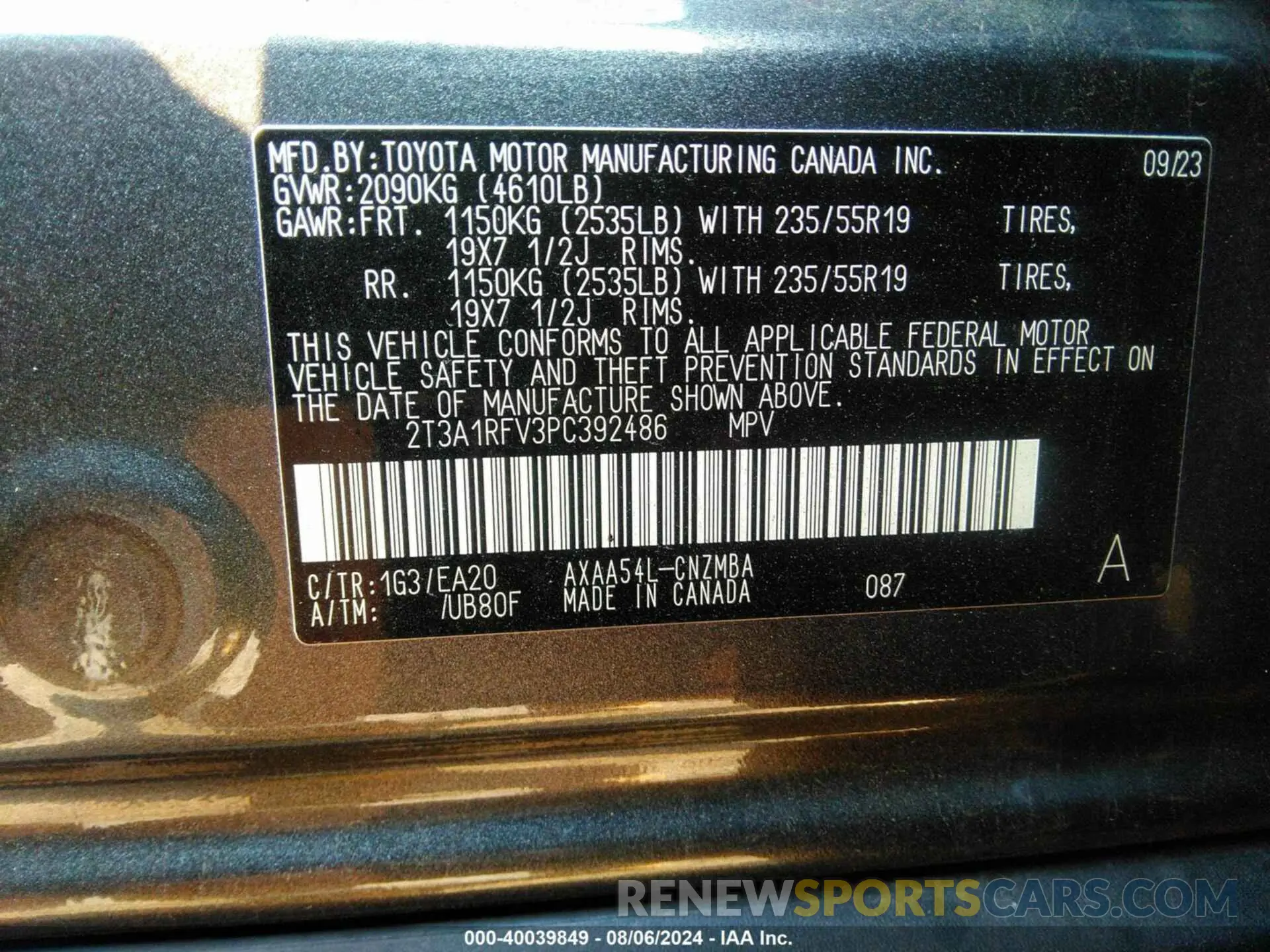 9 Photograph of a damaged car 2T3A1RFV3PC392486 TOYOTA RAV4 2023