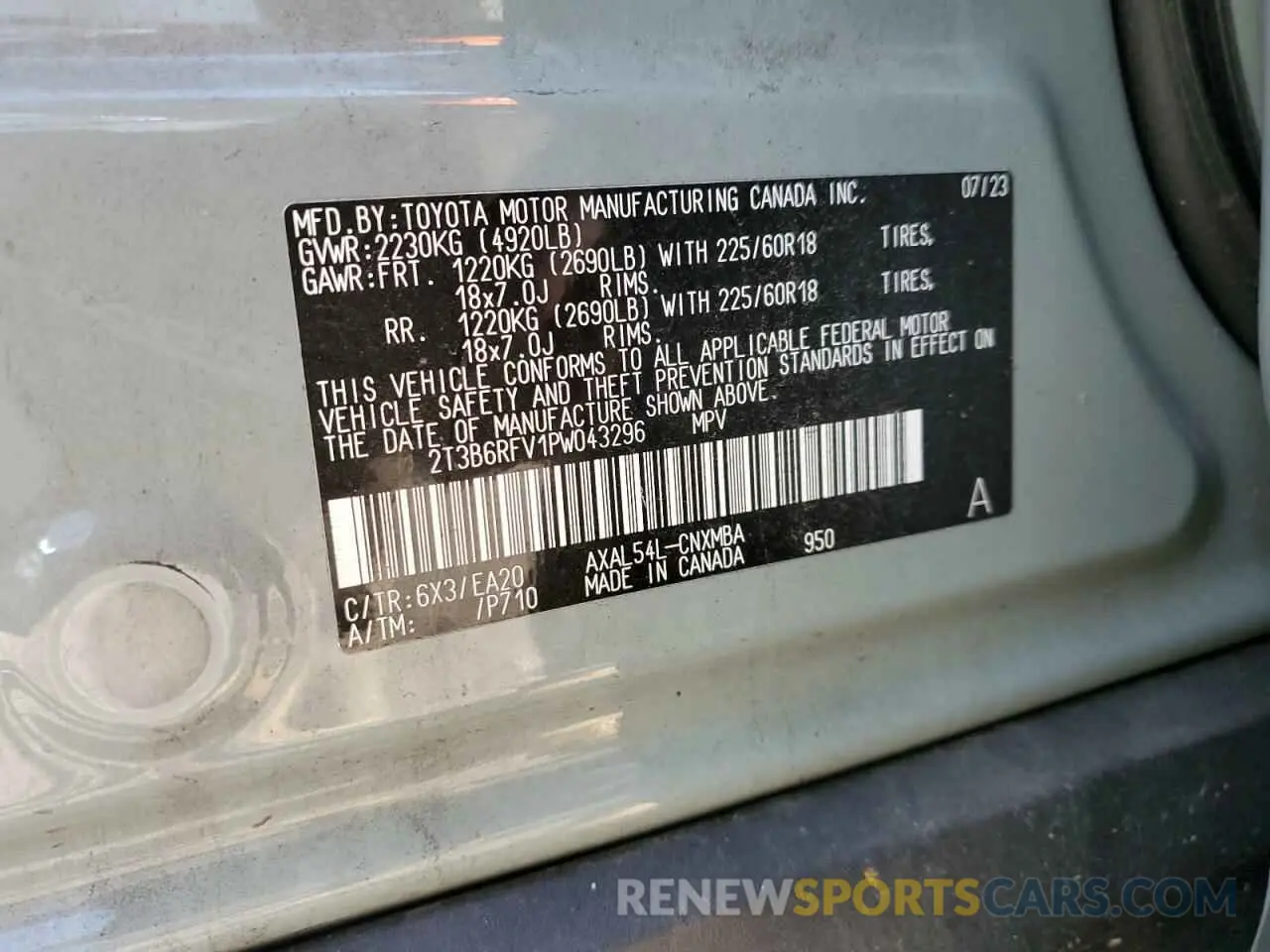 13 Photograph of a damaged car 2T3B6RFV1PW043296 TOYOTA RAV4 2023